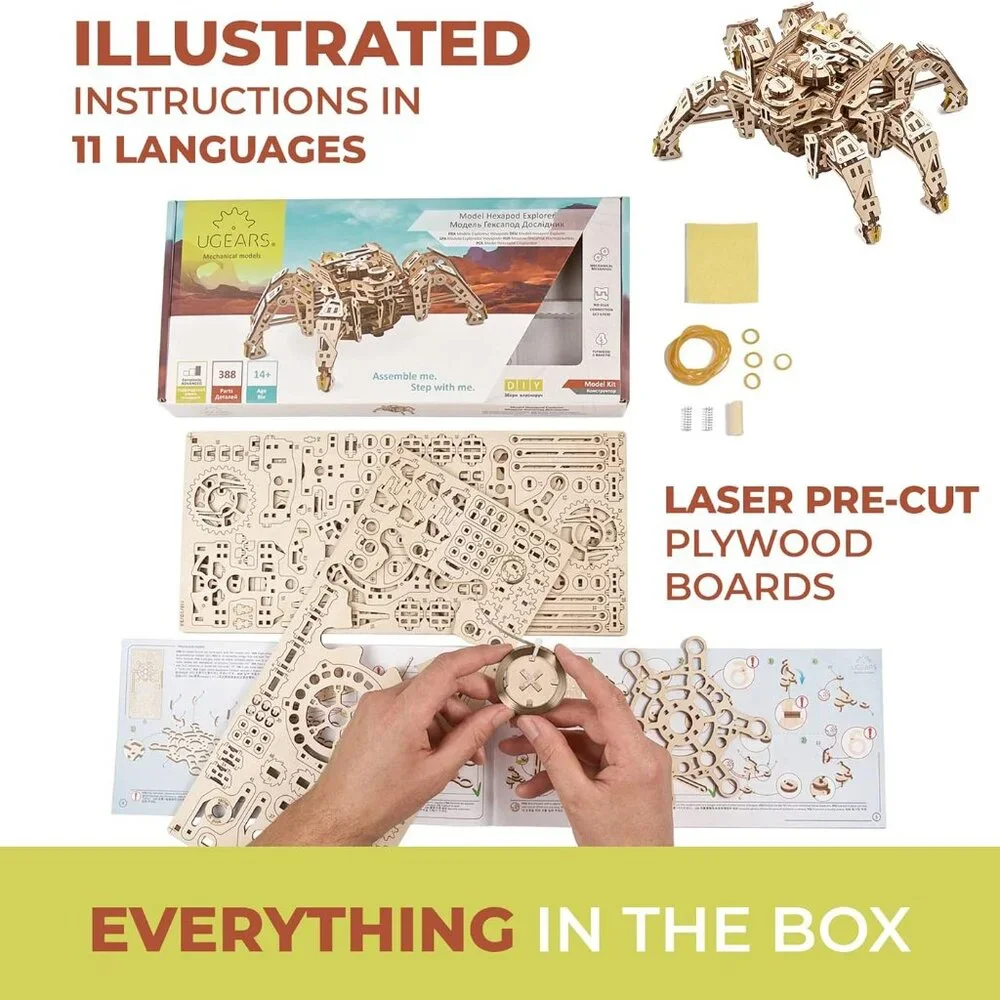 NEW Ugears Hexapod Wooden 3D Puzzle Walking Robot Model Kits Spider Gift Real wa